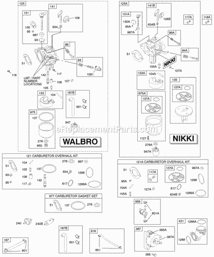 Carburetor Fuel Supply Kit - Carburetor Overhaul Diagram and Parts List for 285H07-0126-E1  Briggs and Stratton Engine